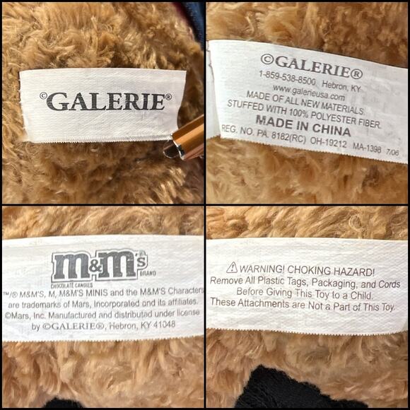 Galerie M&M’s Plush Stuffed Teddy Bear Denim Jacket Embroidered Logo 9” Brown - Picture 14 of 14